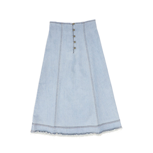 BACE COLLECTION LIGHT BLUE DENIM BUTTON SEAM SKIRT