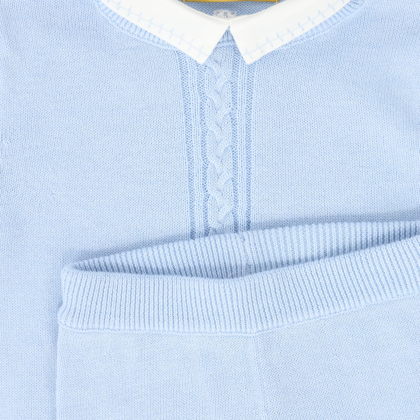 LE BOURDON BLUE KNIT CABLE STRIPE COLLAR SWEATER SET