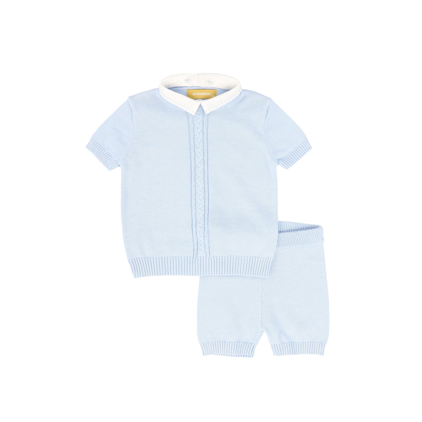 LE BOURDON BLUE KNIT CABLE STRIPE COLLAR SWEATER SET