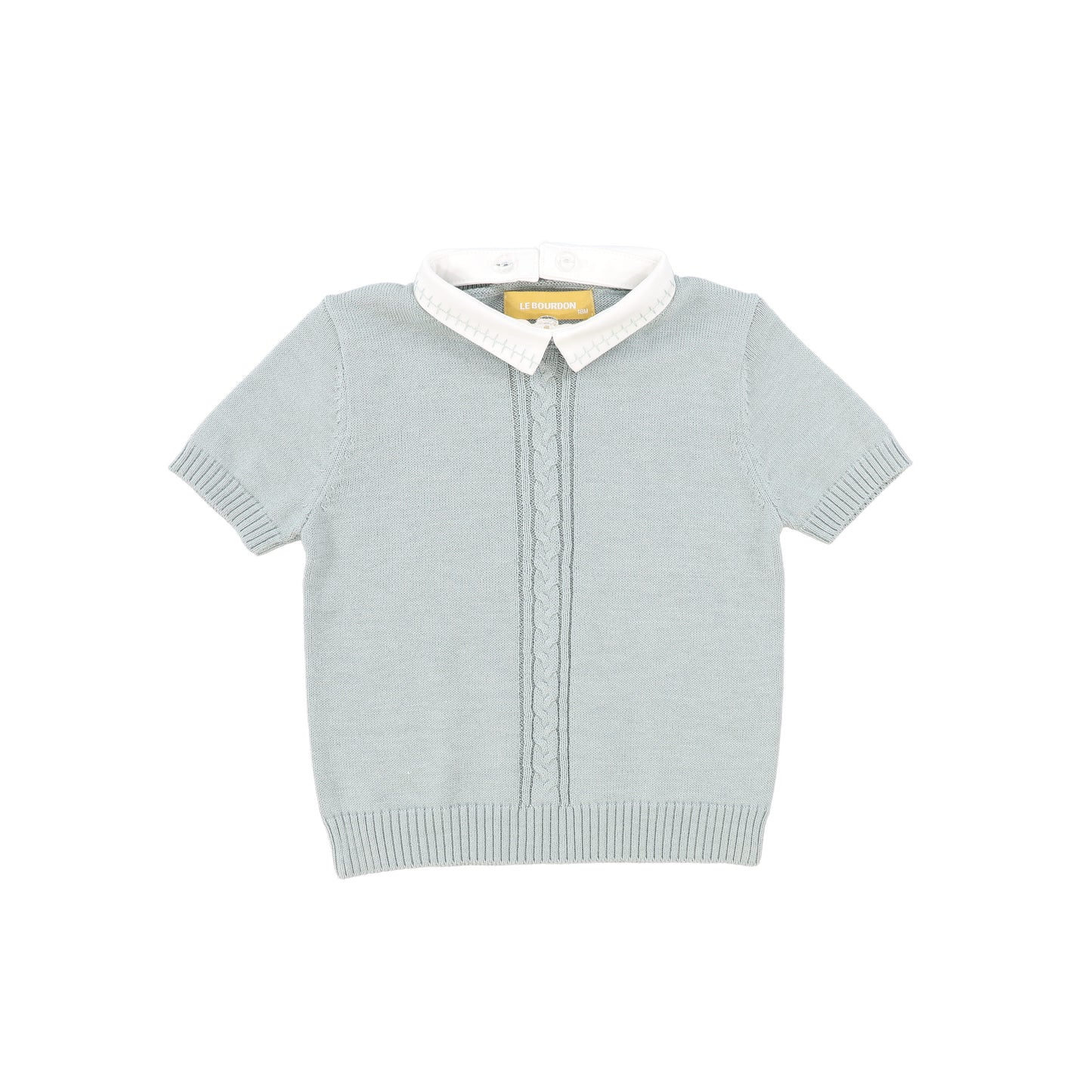 LE BOURDON GREEN KNIT CABLE STRIPE COLLAR SWEATER