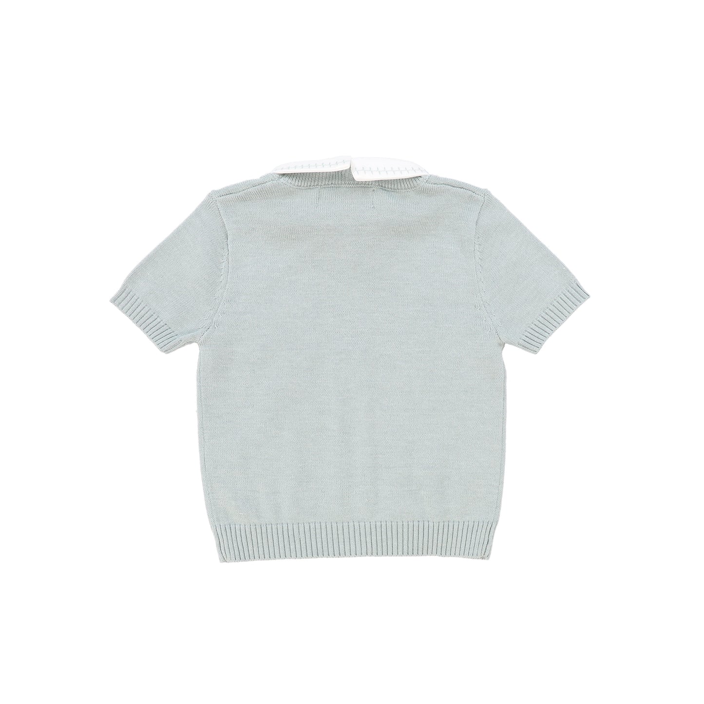 LE BOURDON GREEN KNIT CABLE STRIPE COLLAR SWEATER