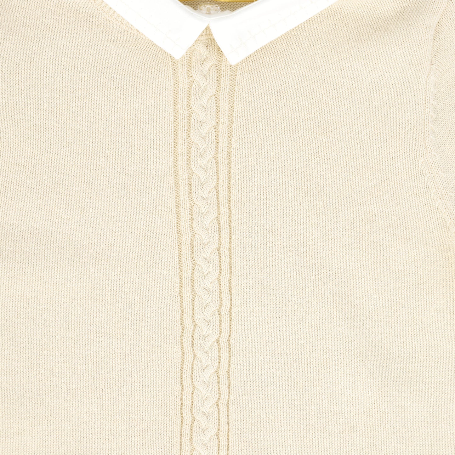 LE BOURDON BEIGE KNIT CABLE STRIPE COLLAR SWEATER