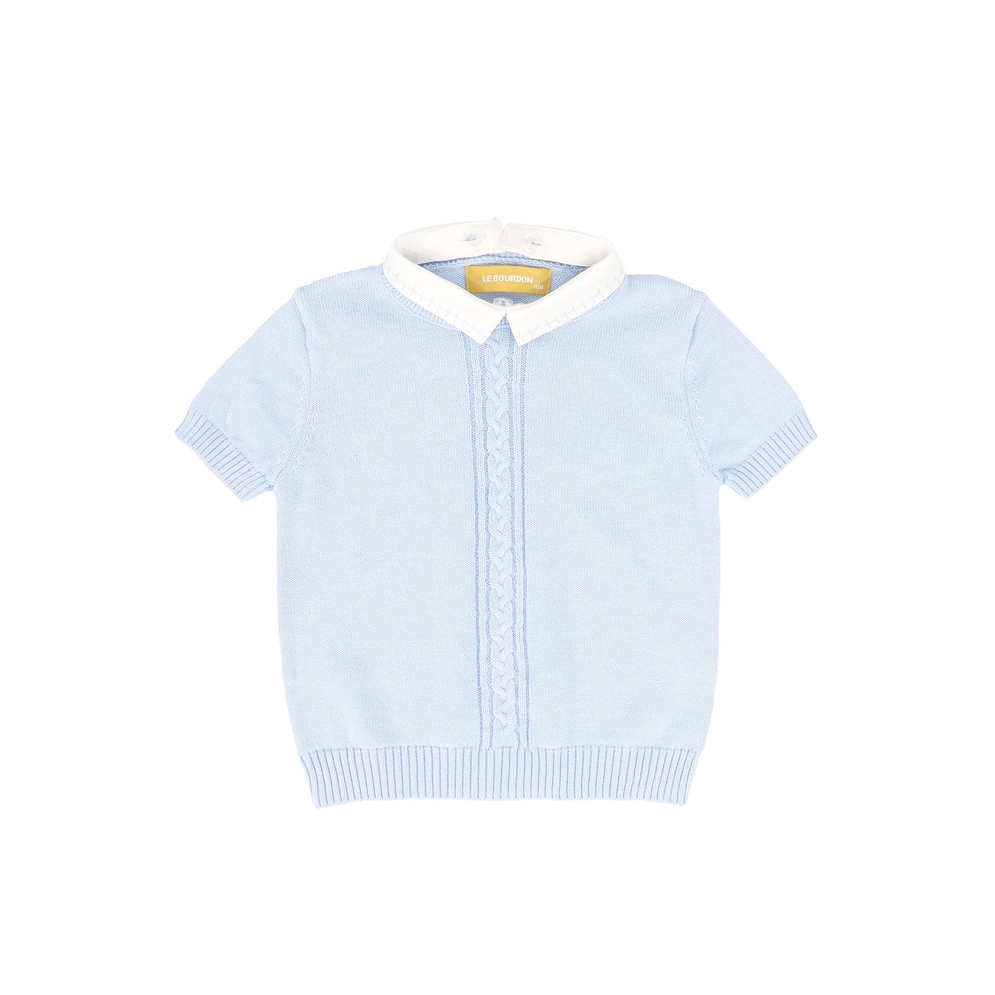 LE BOURDON BLUE KNIT CABLE STRIPE COLLAR SWEATER
