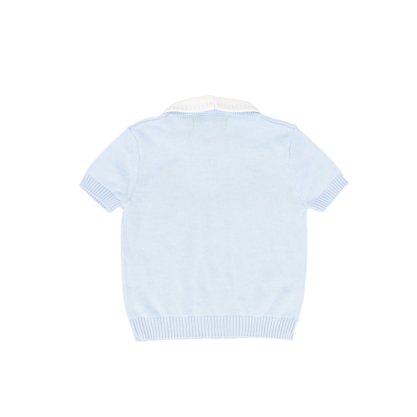 LE BOURDON BLUE KNIT CABLE STRIPE COLLAR SWEATER