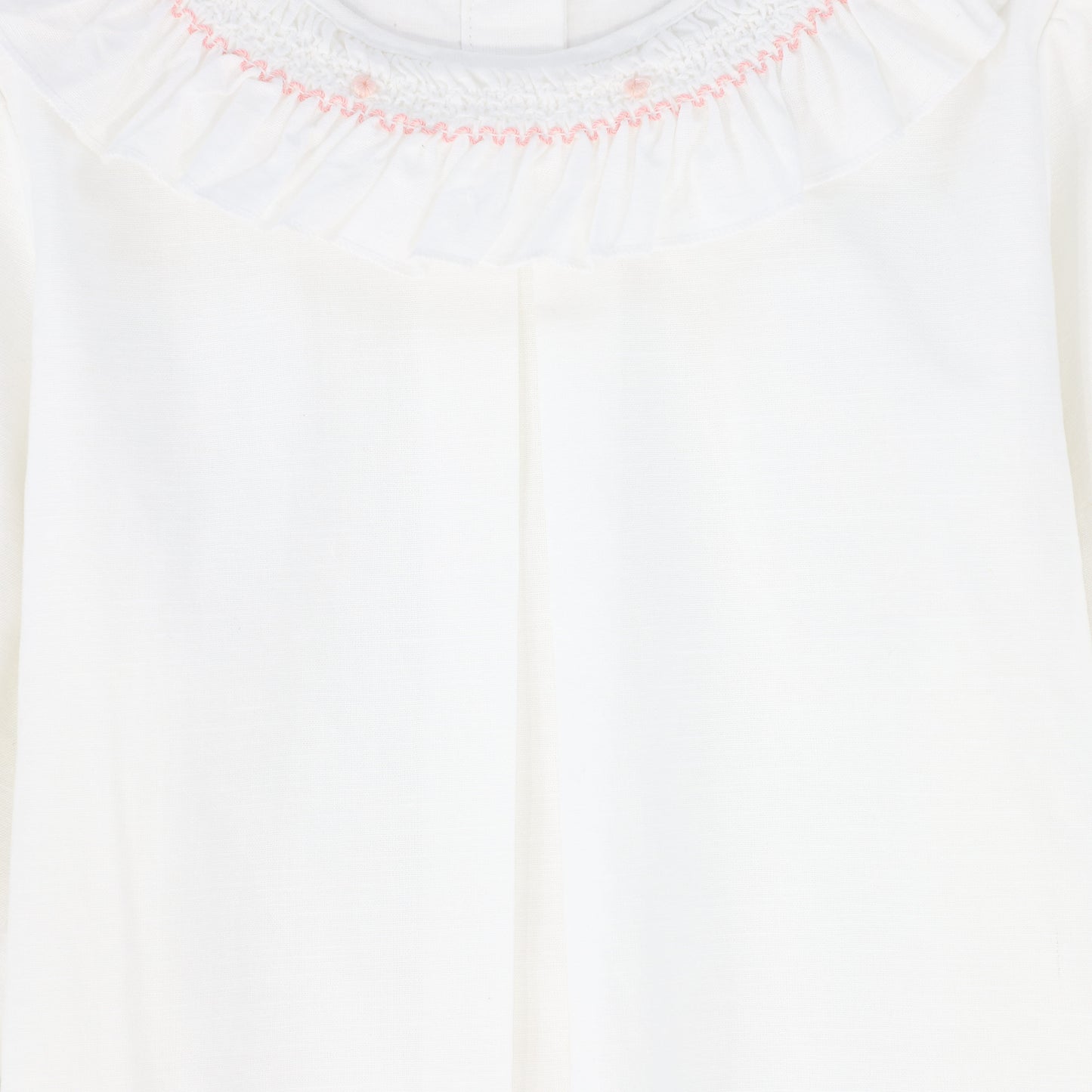 BAMBOO WHITE SMOCKED RUFFLE TRIM BLOUSE