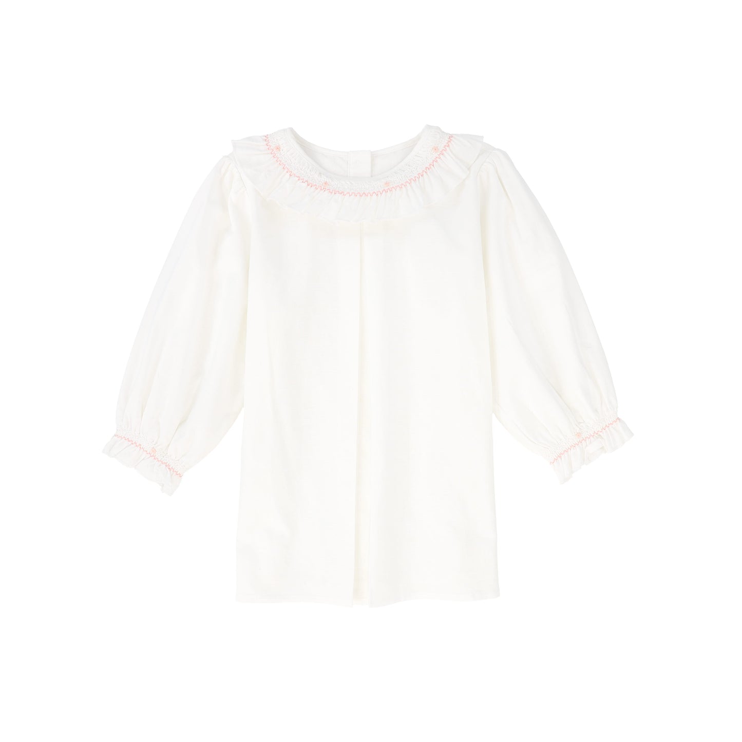 BAMBOO WHITE SMOCKED RUFFLE TRIM BLOUSE