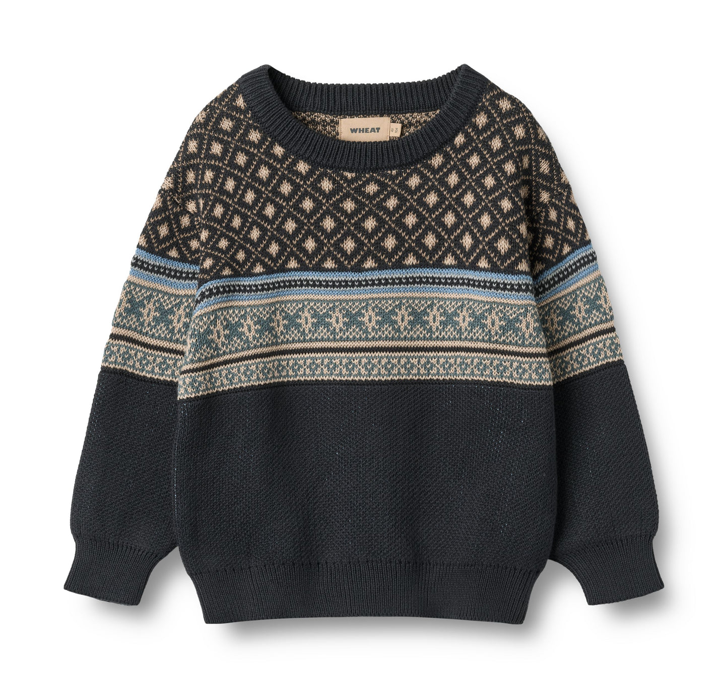 WHEAT NAVY INTARSIA KNIT SWEATER