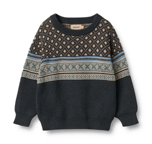 WHEAT NAVY INTARSIA KNIT SWEATER