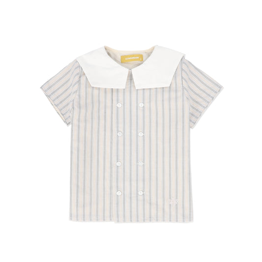 LE BOURDON BEIGE DOUBLE STRIPE SAILOR COLLAR BLOUSE