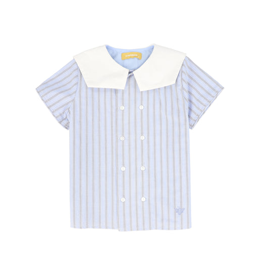 LE BOURDON BLUE DOUBLE STRIPE SAILOR COLLAR BLOUSE