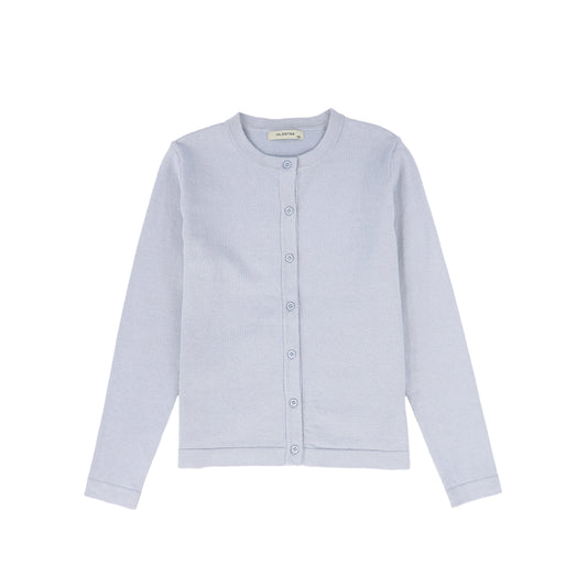 VALENTINA DUSTY BLUE SILK KNIT BUTTON CARDIGAN