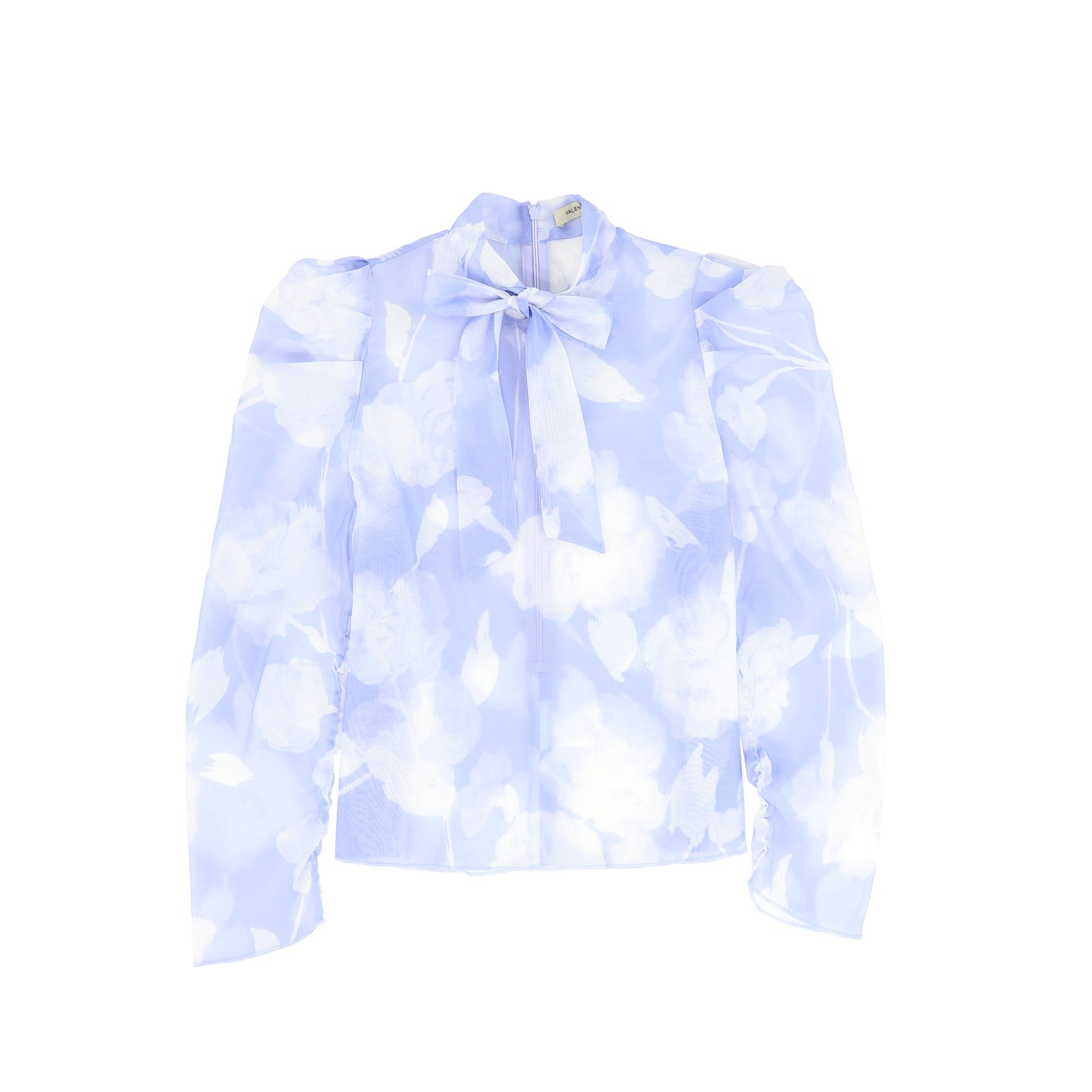 VALENTINA BLUE FLORAL ORGANZA TIE BLOUSE