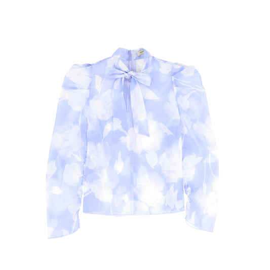 VALENTINA BLUE FLORAL ORGANZA TIE BLOUSE