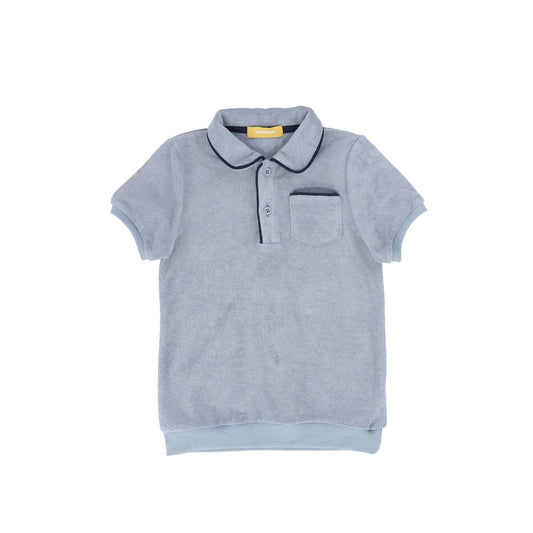 LE BOURDON BLUE PIPED TRIM TERRY POLO