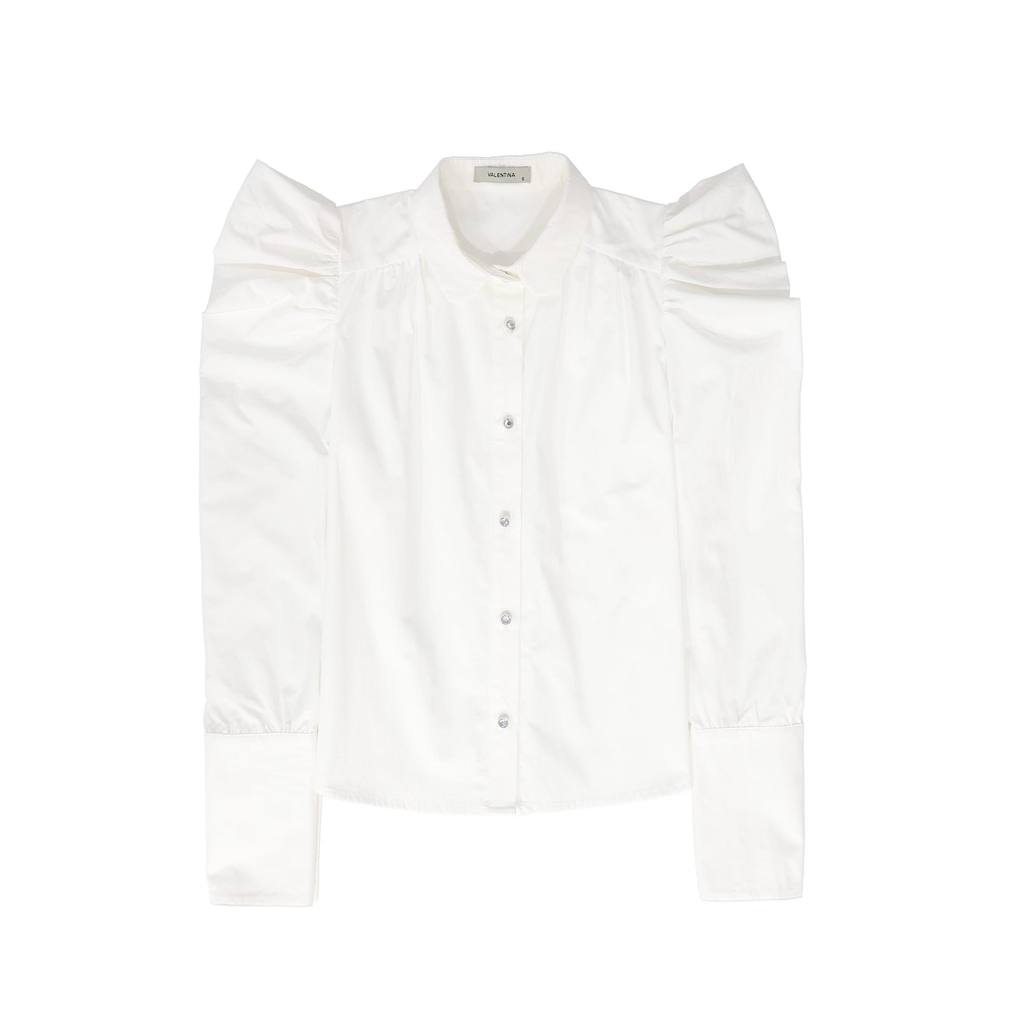 VALENTINA WHITE DIAMOND BUTTON PUFF SHOULDER BLOUSE