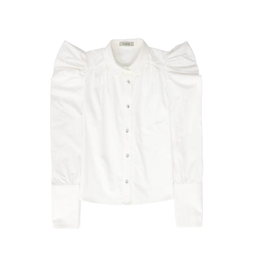 VALENTINA WHITE DIAMOND BUTTON PUFF SHOULDER BLOUSE