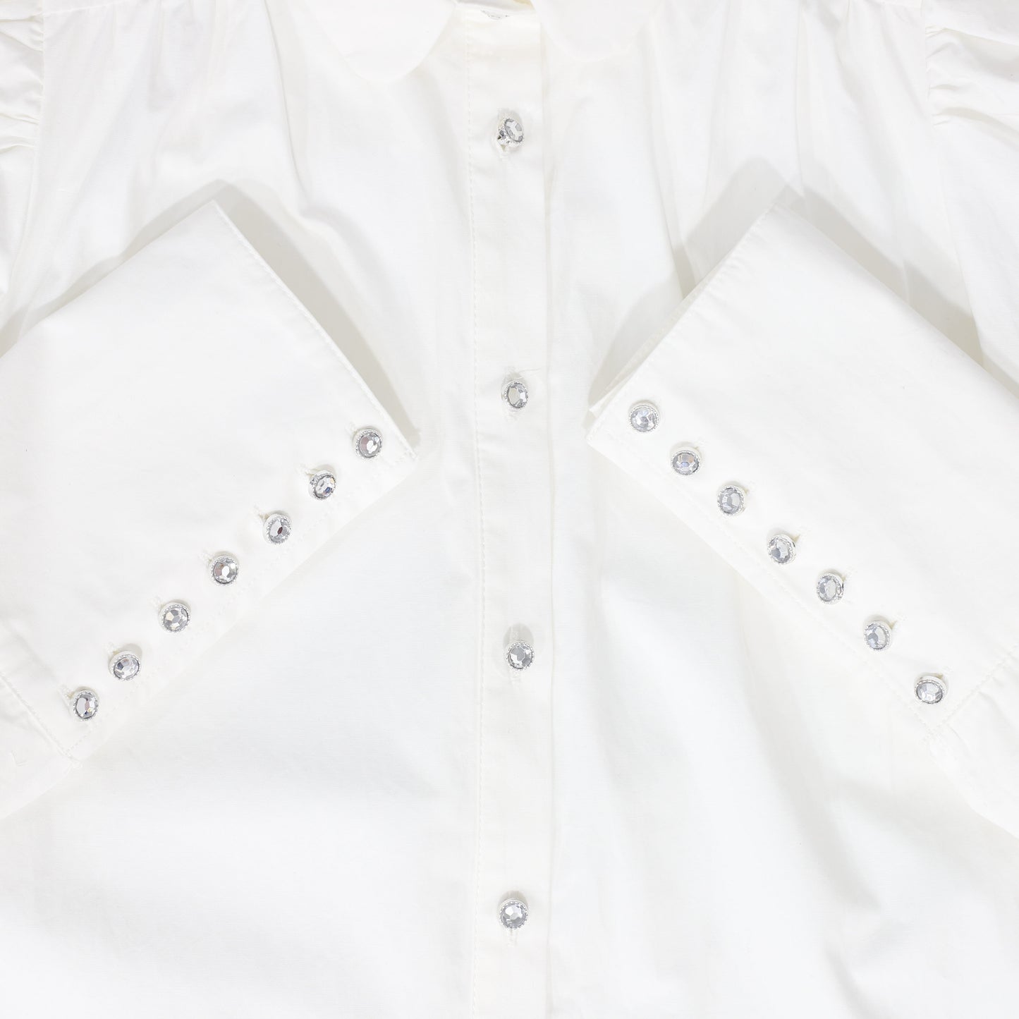 VALENTINA WHITE DIAMOND BUTTON PUFF SHOULDER BLOUSE