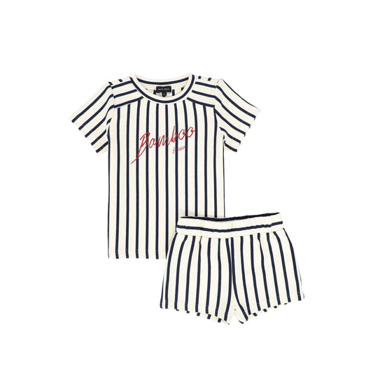 BAMBOO NAVY SCRIPT STRIPE T-SHIRT SET