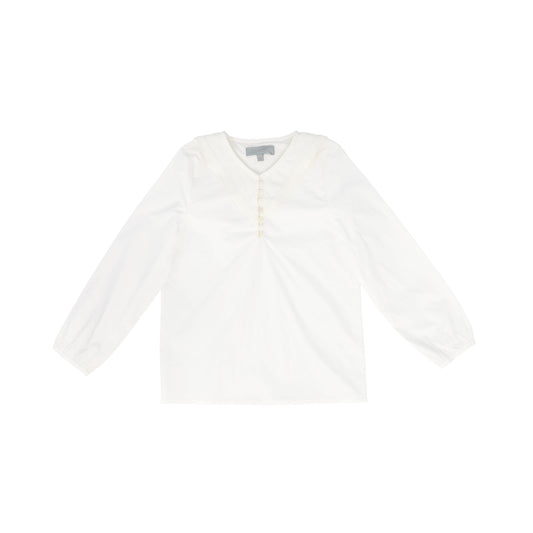 BACE COLLECTION WHITE LINEN SAILOR COLLAR LS BLOUSE [FINAL SALE]
