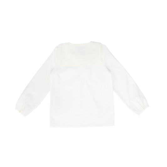 BACE COLLECTION WHITE LINEN SAILOR COLLAR LS BLOUSE