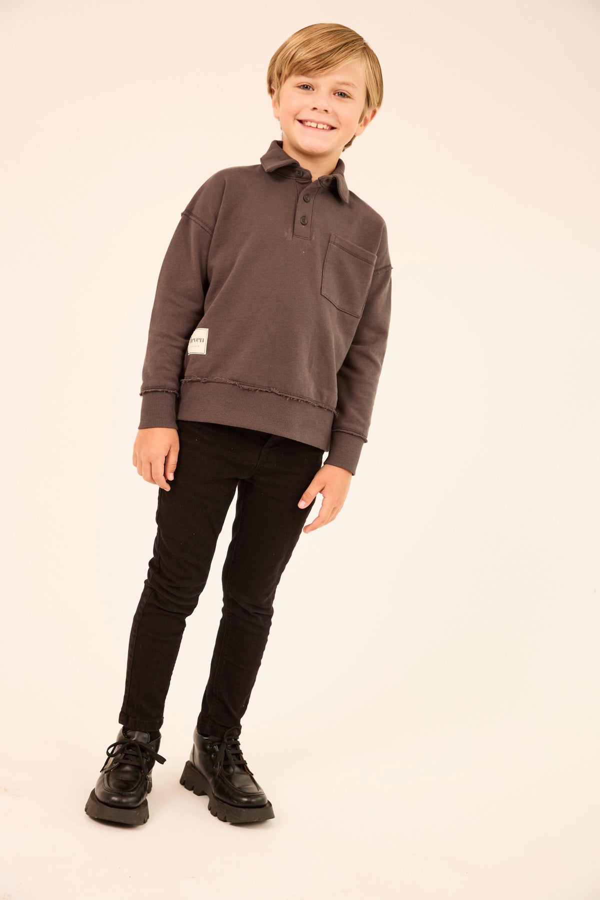 HEVEN CHILD GREY BUTTON POLO