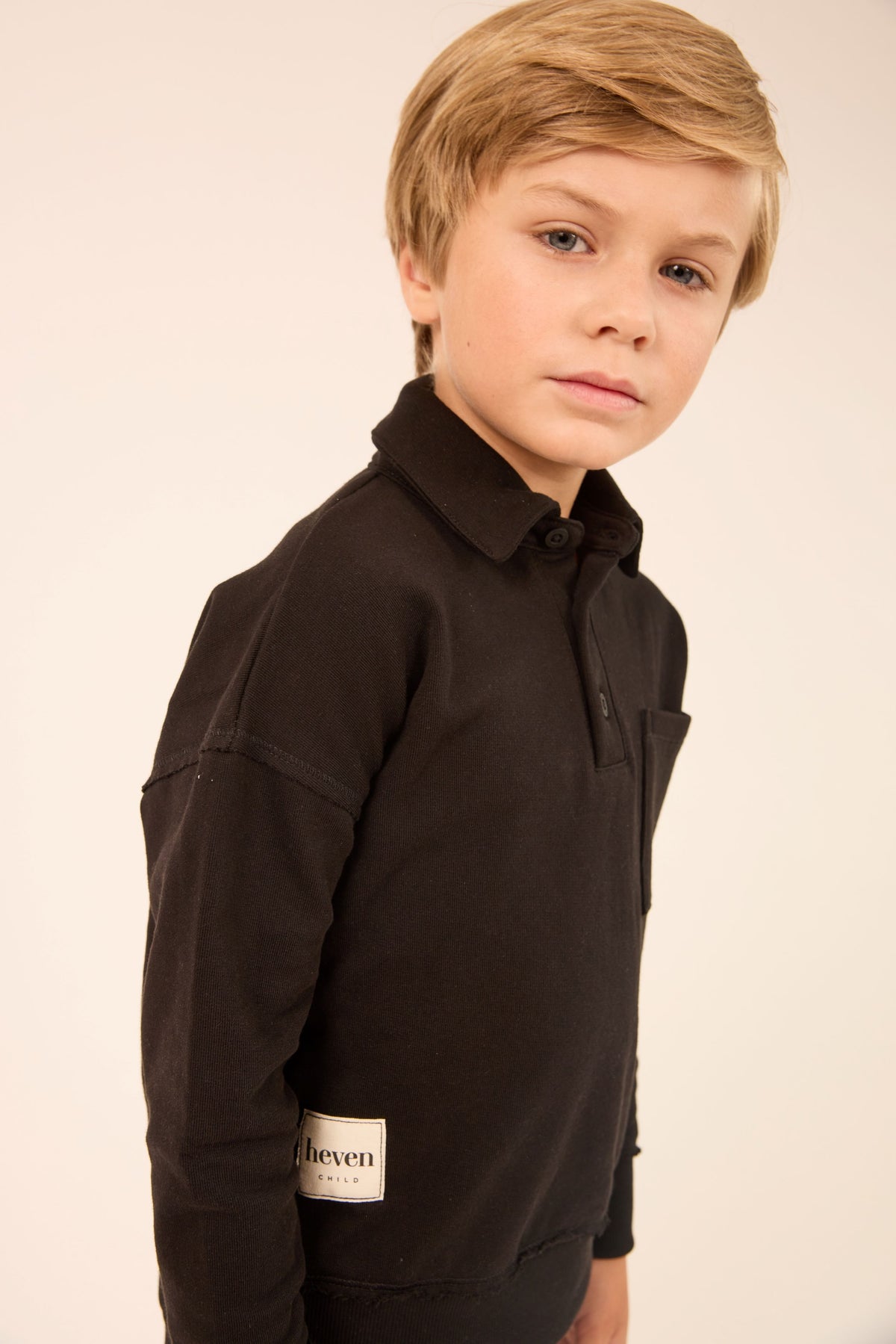 HEVEN CHILD BLACK BUTTON POLO
