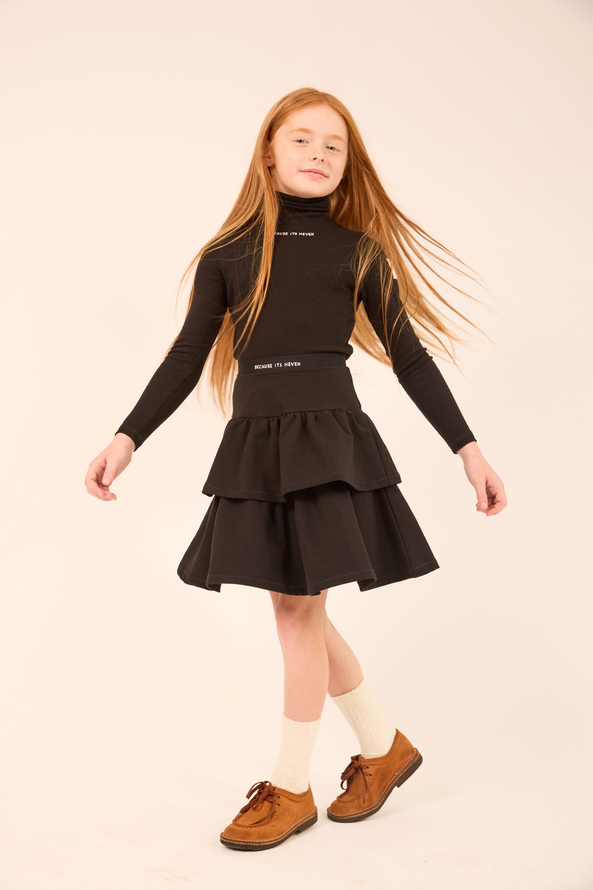 HEVEN CHILD BLACK WORDED TIERED SKIRT