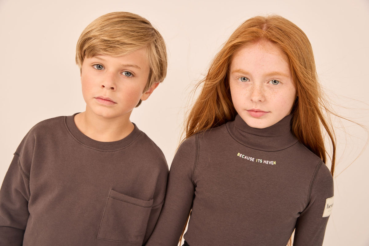 HEVEN CHILD GREY WORDED TURTLENECK