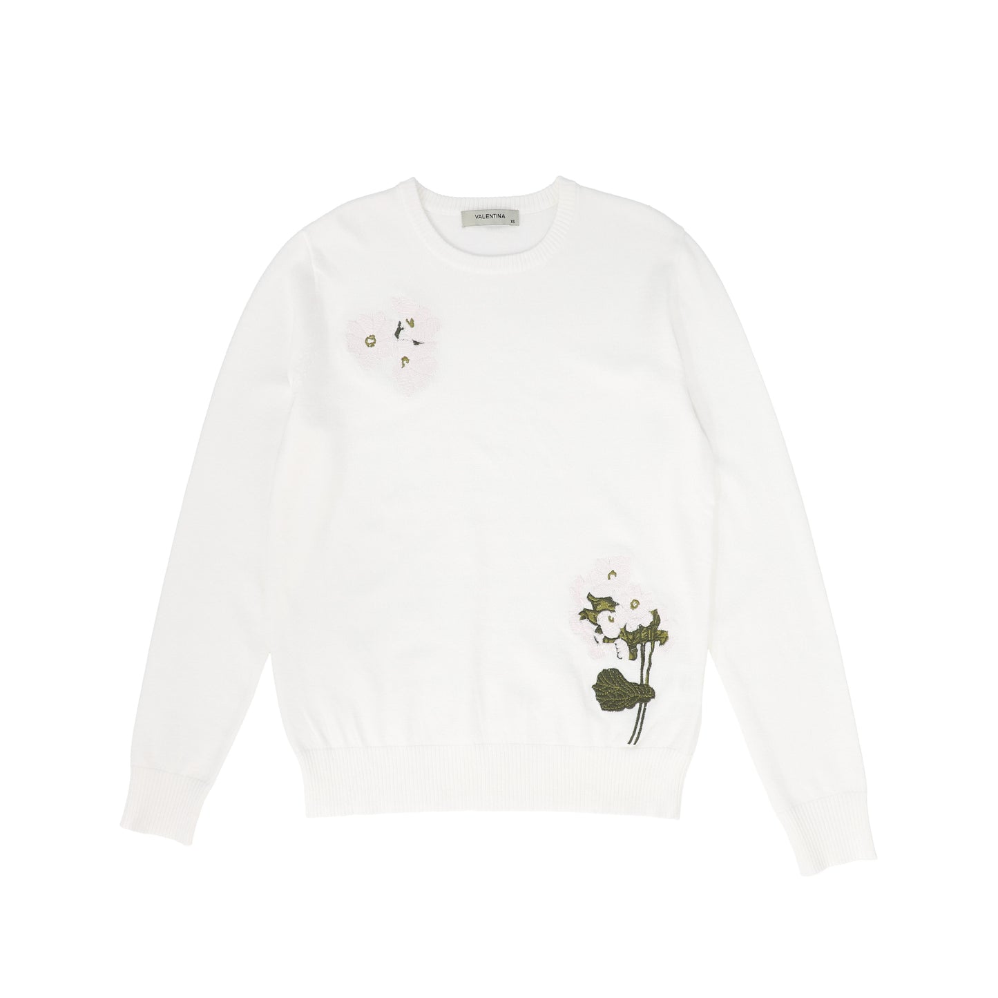VALENTINA WHITE FLOWER EMBROIDERED SWEATER