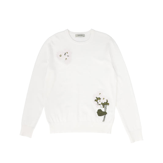 VALENTINA WHITE FLOWER EMBROIDERED SWEATER