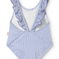 MARMAR COPENHAGEN BLUE THIN STRIPE RUFFLE SWIMSUIT