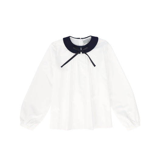 BACE COLLECTION IVORY/NAVY TRIM COLLAR BLOUSE