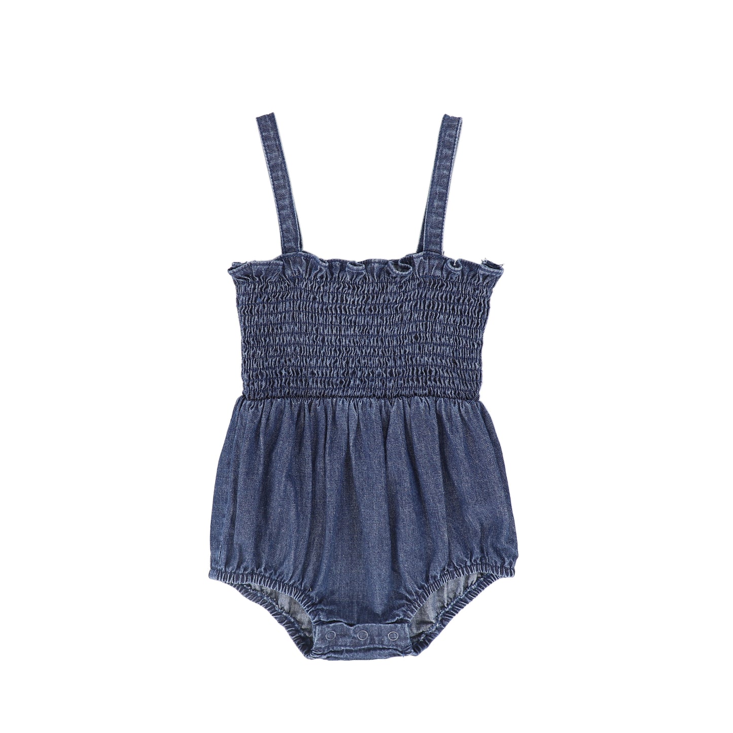BAMBOO BLUE DENIM SMOCK ROMPER