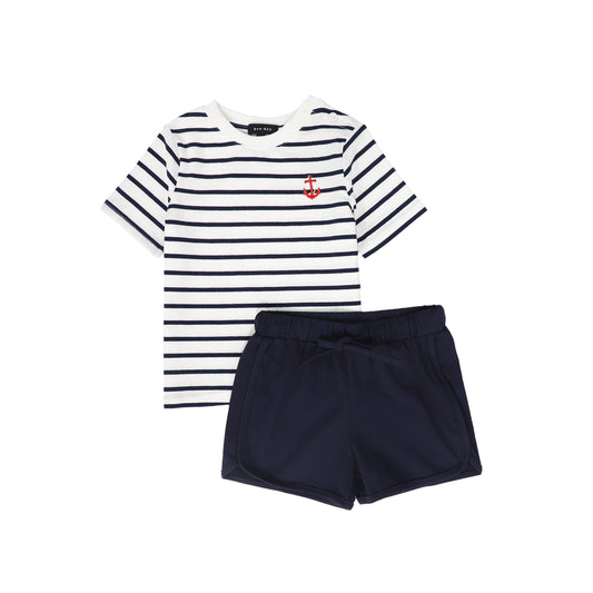 BAMBOO NAVY/WHITE STRIPE COLLAR SHORTS SET
