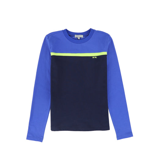 BACE COLLECTION NAVY STRIPED CONTRAST PIQUE T-SHIRT