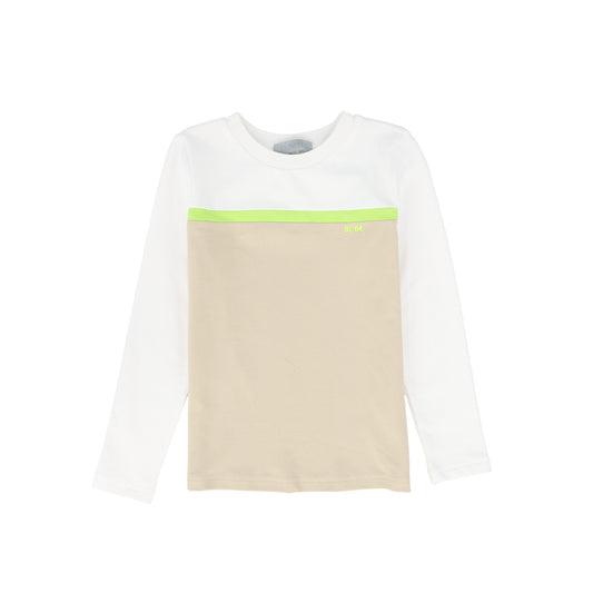 BACE COLLECTION TAN STRIPED CONTRAST PIQUE T-SHIRT