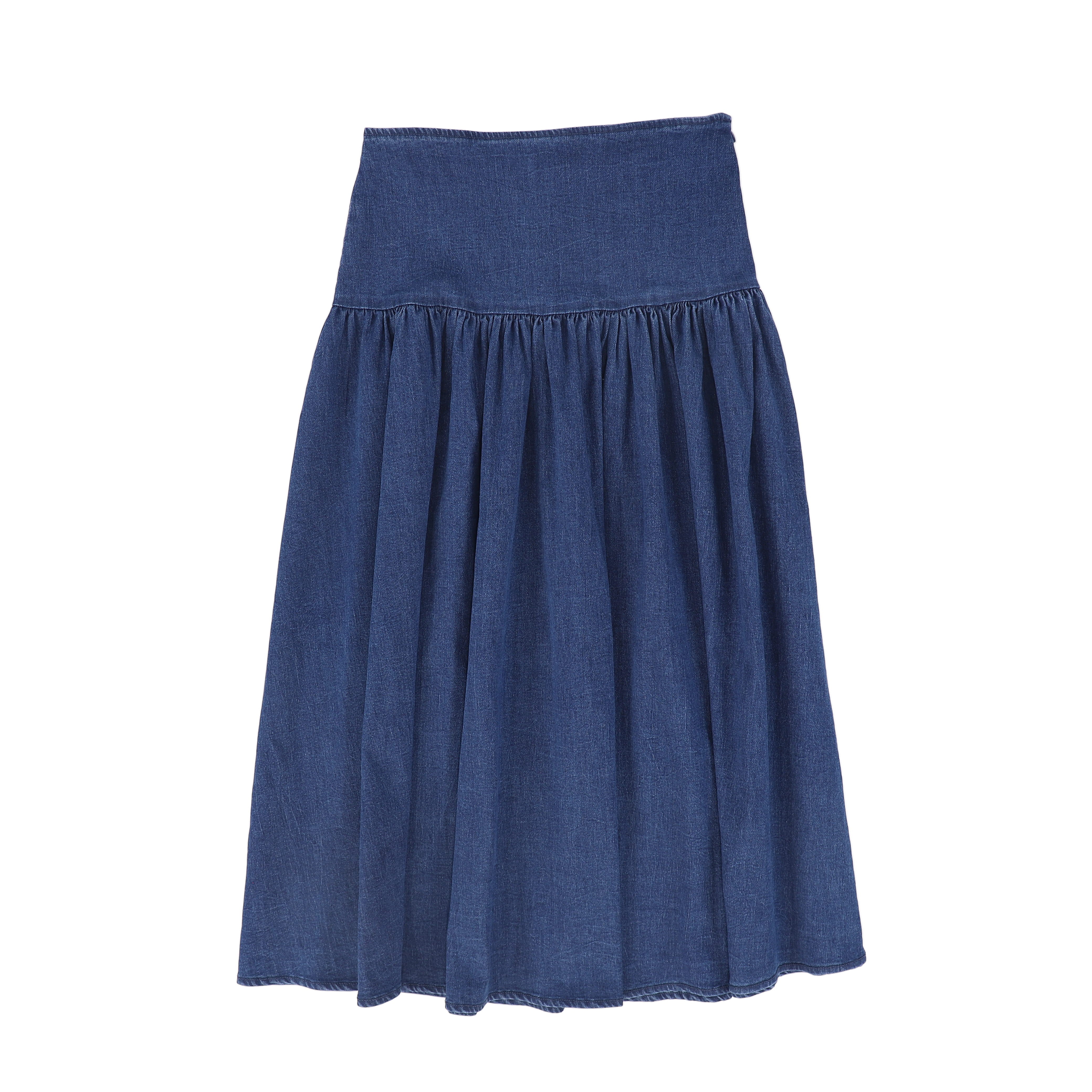 VALENTINA BLACK DENIM DROP WAIST PLEATED MAXI SKIRT [FINAL SALE