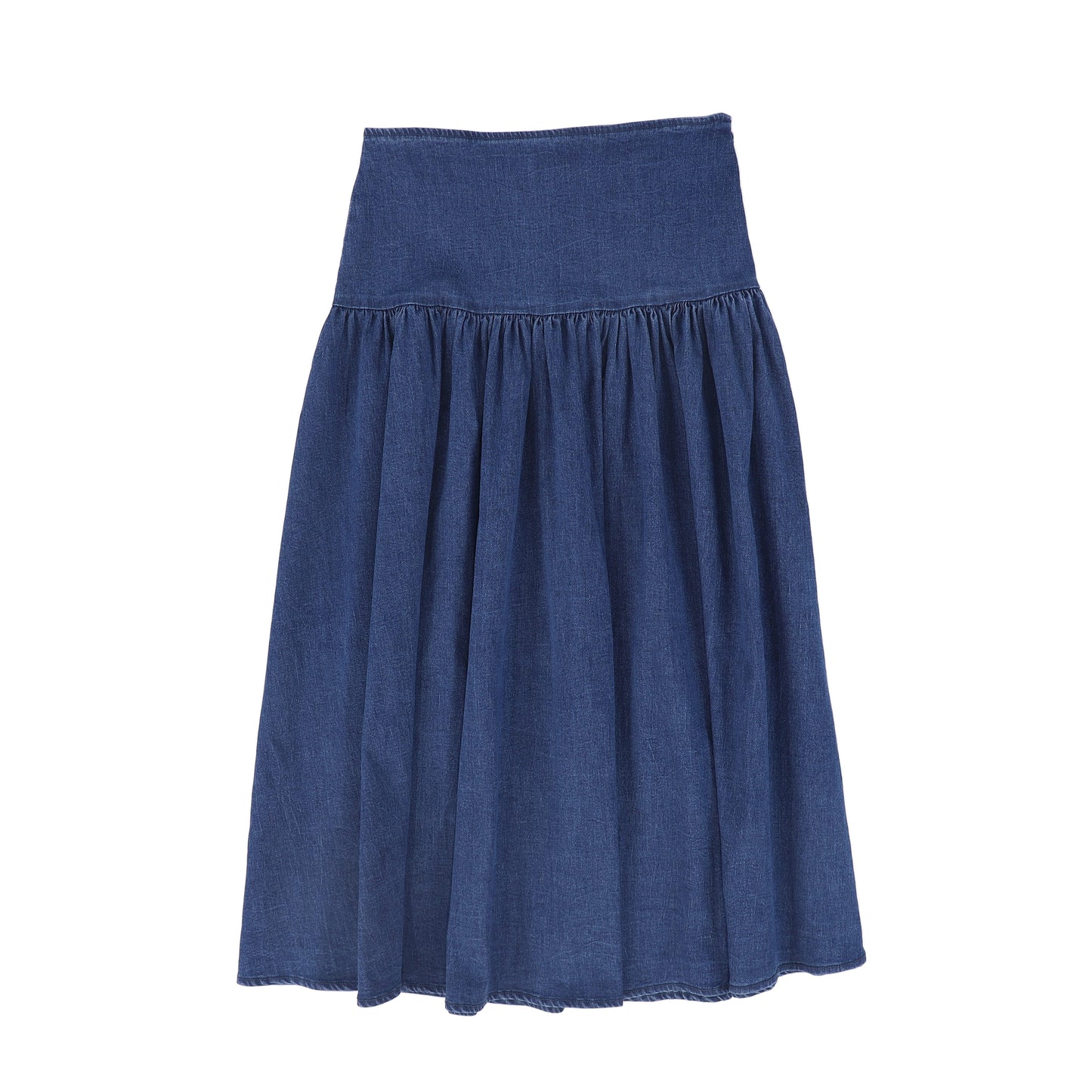 VALENTINA BLUE DENIM DROP WAIST PLEATED MAXI SKIRT