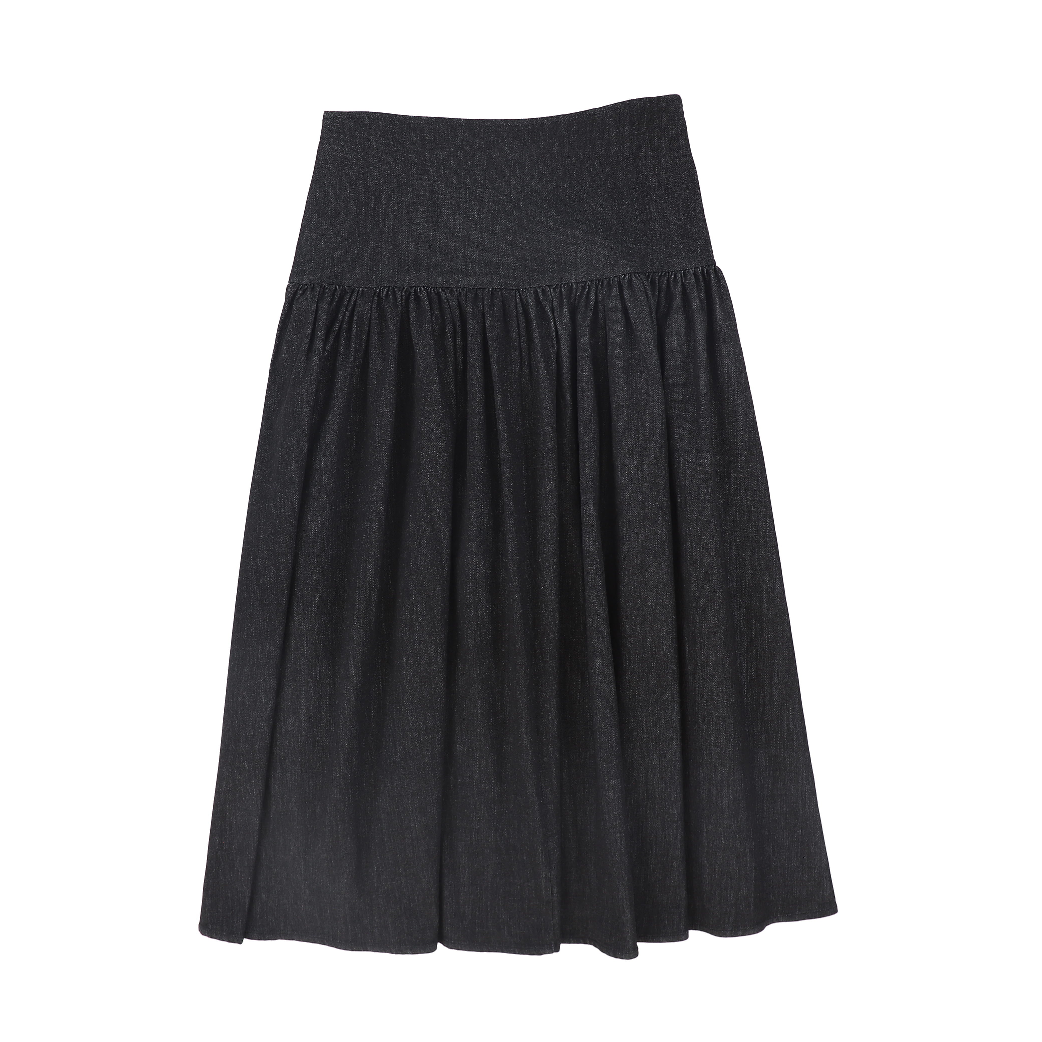 VALENTINA BLACK DENIM DROP WAIST PLEATED MAXI SKIRT [FINAL SALE