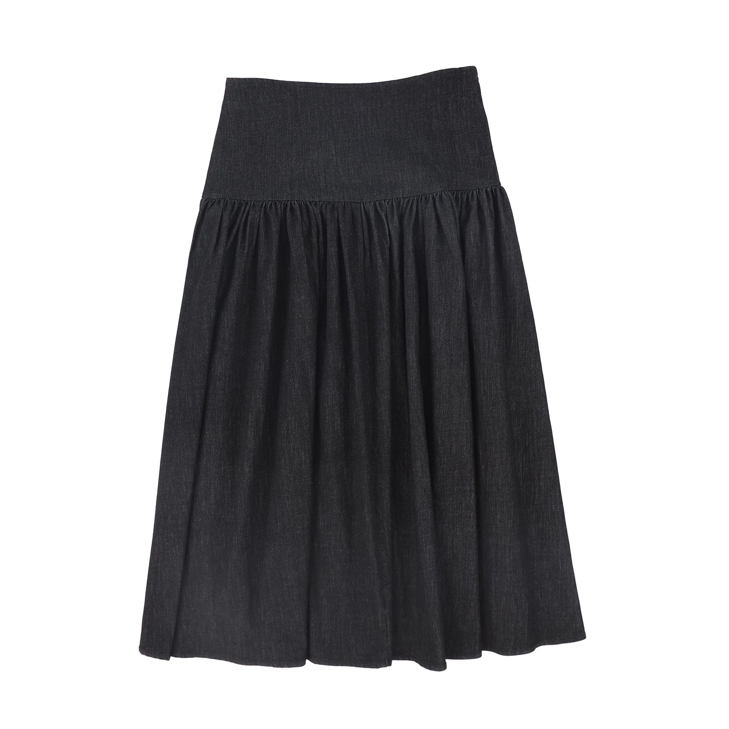 VALENTINA BLACK DENIM DROP WAIST PLEATED MAXI SKIRT