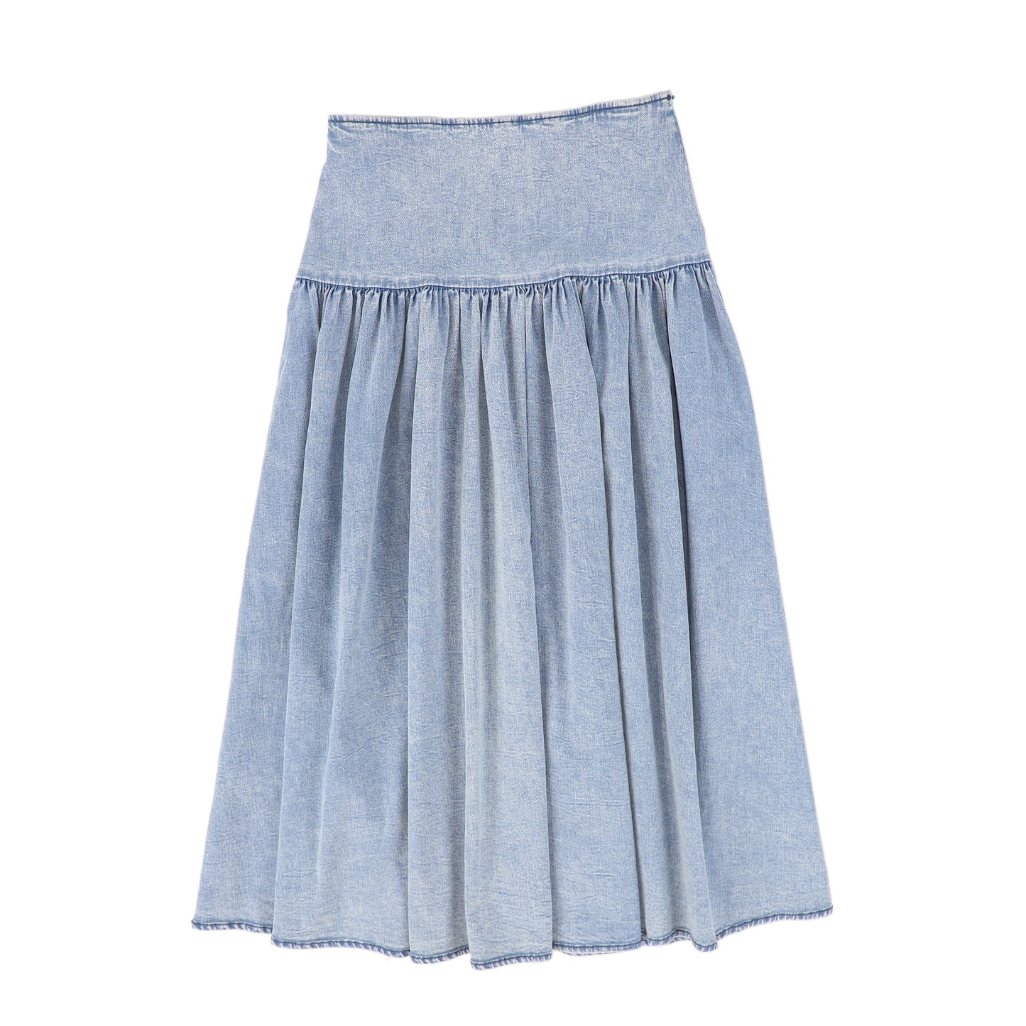 VALENTINA LIGHT BLUE DENIM DROP WAIST PLEAT MAXI SKIRT