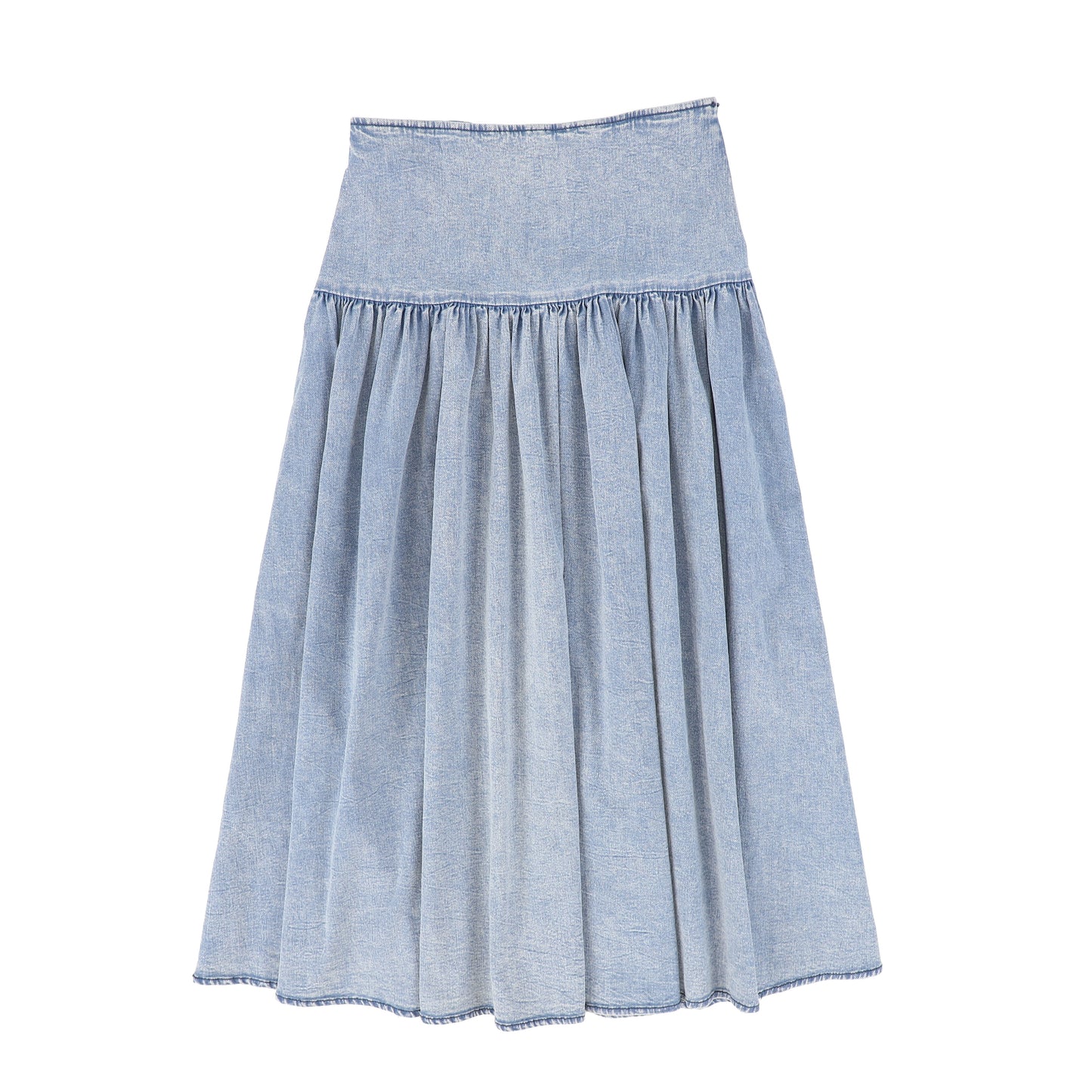 VALENTINA LIGHT BLUE DENIM DROP WAIST PLEAT MAXI SKIRT