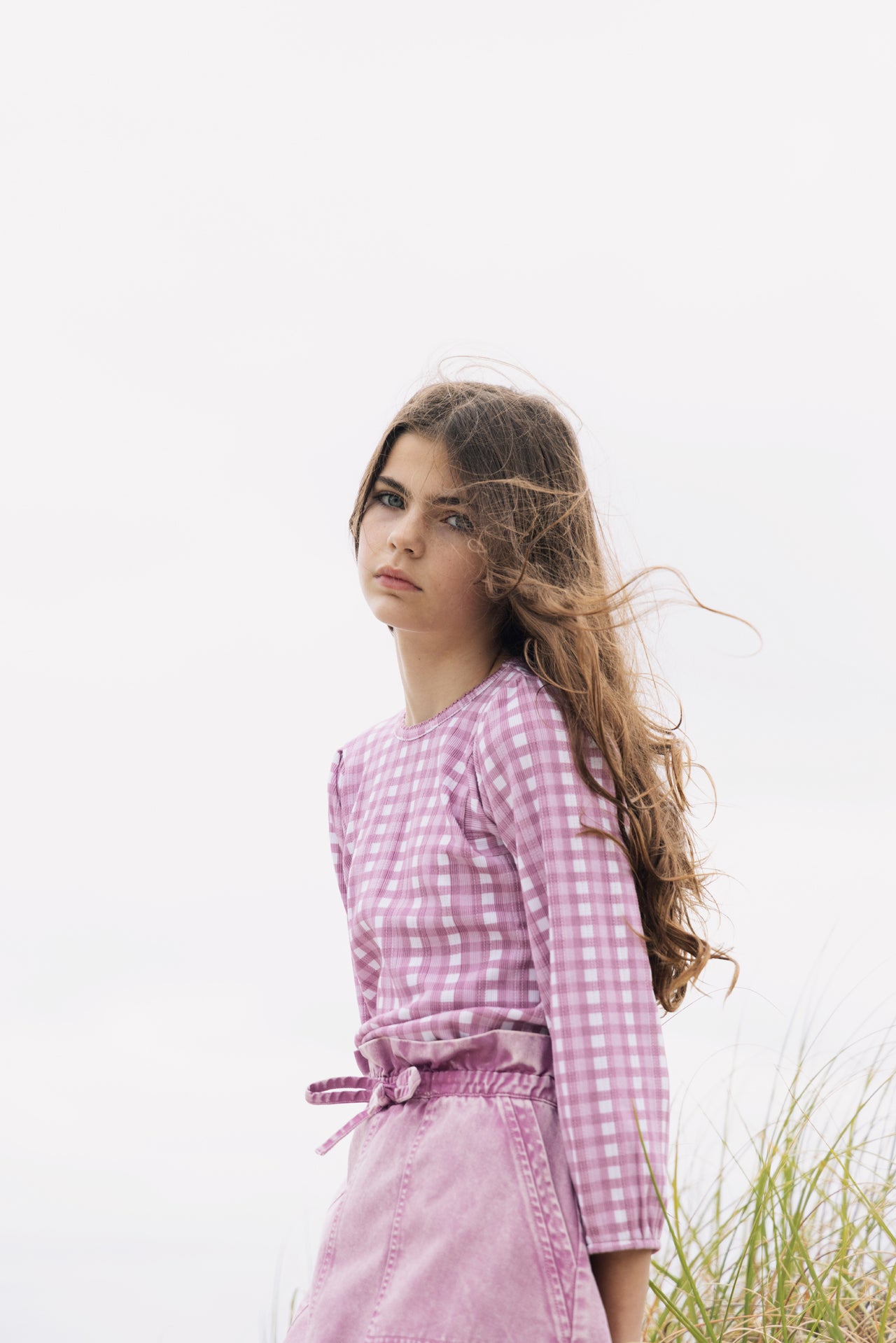 KIN & KIN MAUVE GINGHAM T-SHIRT