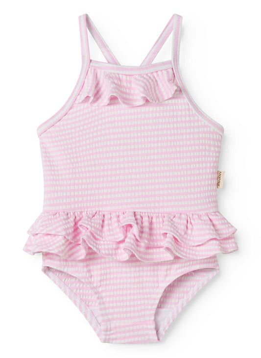MARMAR COPENHAGEN PINK THIN STRIPE RUFFLE LAYER SWIMSUIT
