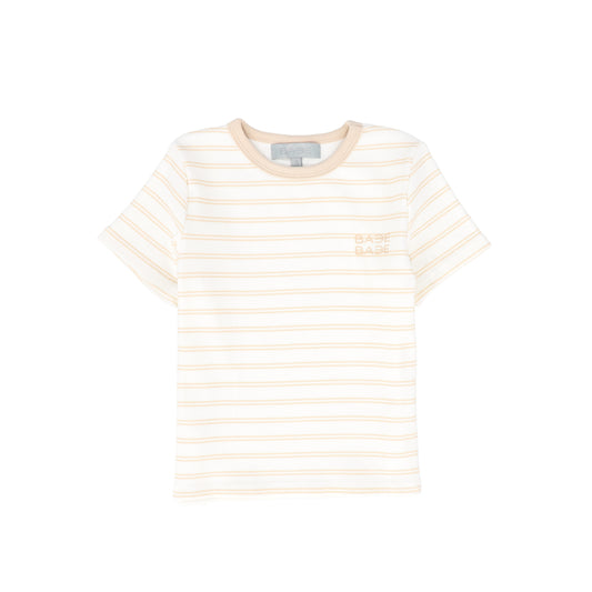 BACE COLLECTION TAN STRIPED RIBBED SS T-SHIRT