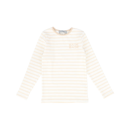 BACE COLLECTION TAN STRIPED RIBBED LS T-SHIRT