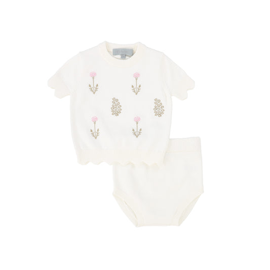 BACE COLLECTION BEIGE FLORAL SCATTERED SWEATER SET