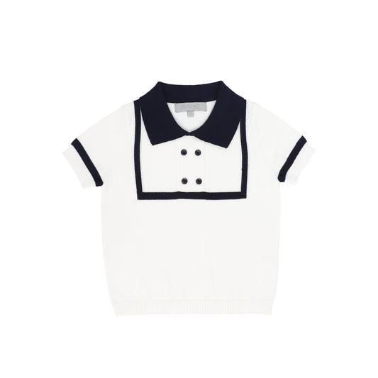 BACE COLLECTION IVORY/NAVY TRIM COLLAR SWEATER