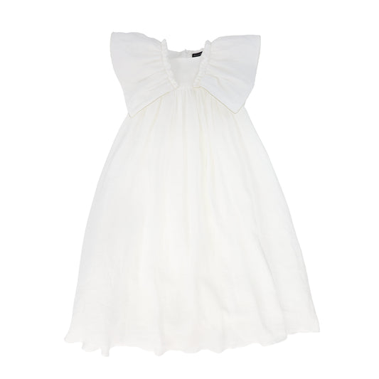 FRANCESCA GUILIANO IVORY GATHERED FLUTTER SLEEVE GOWN