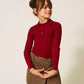 TWINSET RUBY/CAMEL TRIM RIBBED KNIT POLO SHIRT